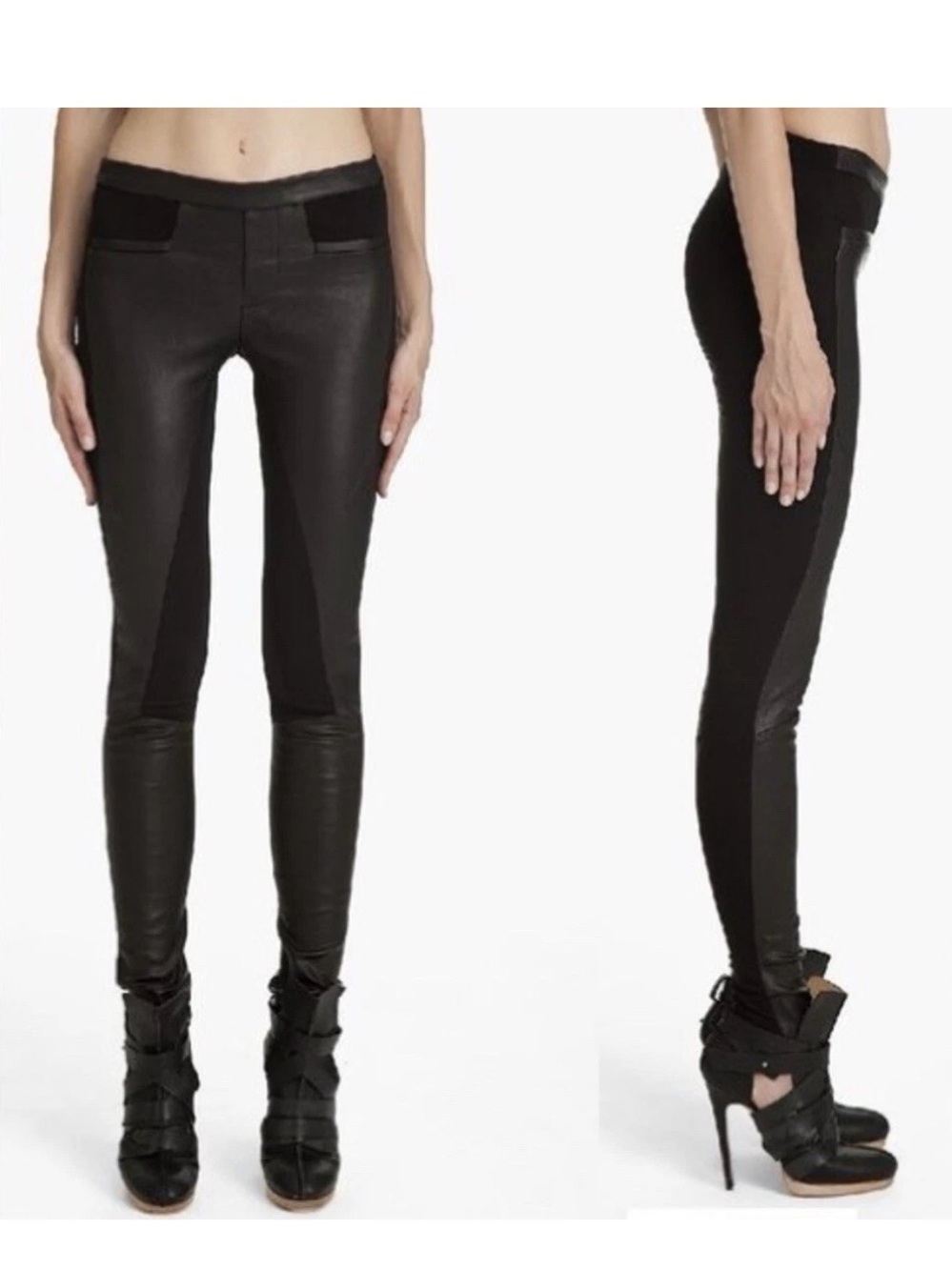 Helmut Lang Leather Panel Leggings Size 2 Black Skinny Pants